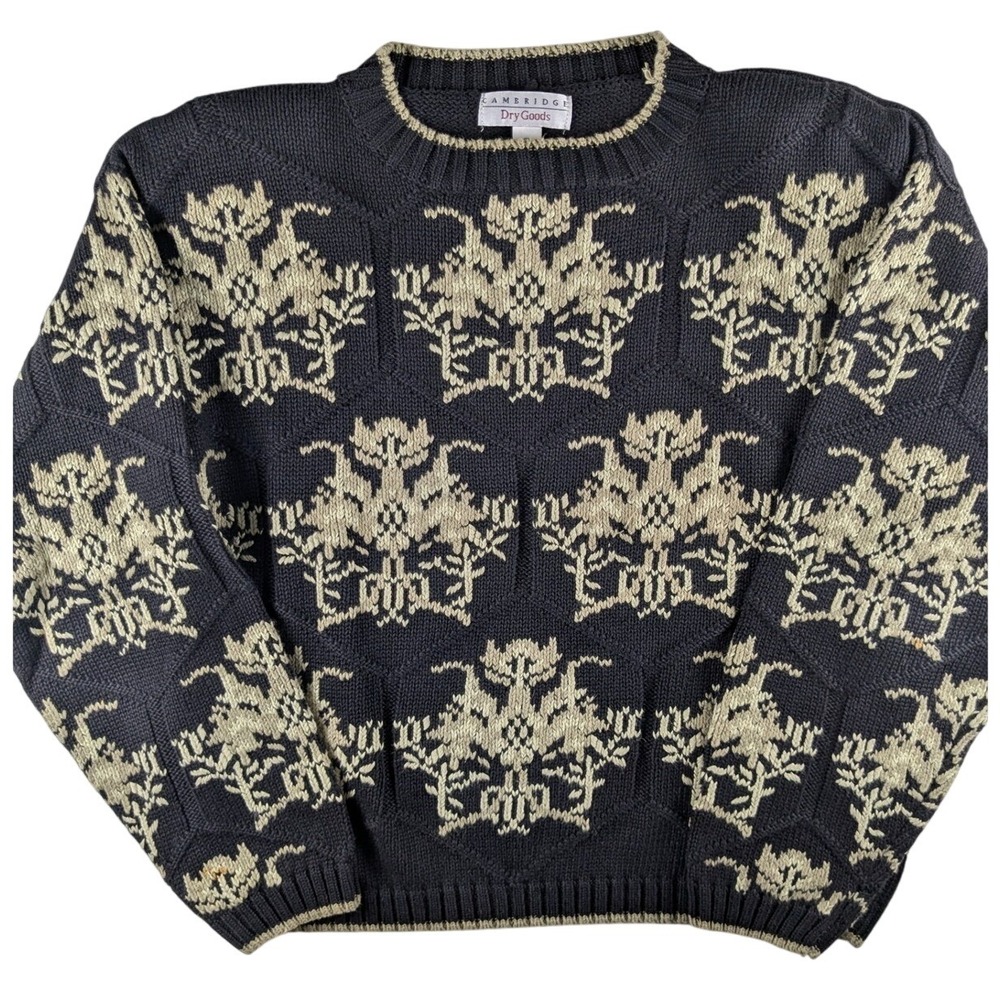 Vintage Cambridge Dry Goods Patterned Knit Sweater Crew Neck Pullover Top Large